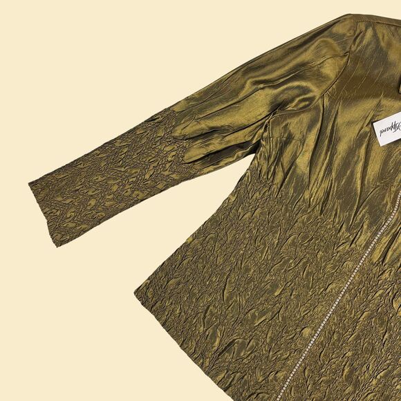 1990s L olive green rhinestone jacket by General Apparel, vintage crinkle jacket - Picture 5 of 8